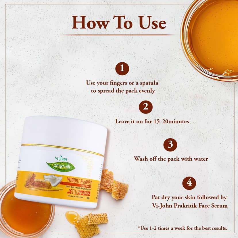 VI-JOHN Prakritik Yogurt & Honey Face Pack for Men & Women | 100g | Soft, Smooth, & Hydrated Skin | 100% Natural Bio Actives | Cruelty-free | Paraben Free | Vegan | Dermatologist Approved | All Skin Types view 4