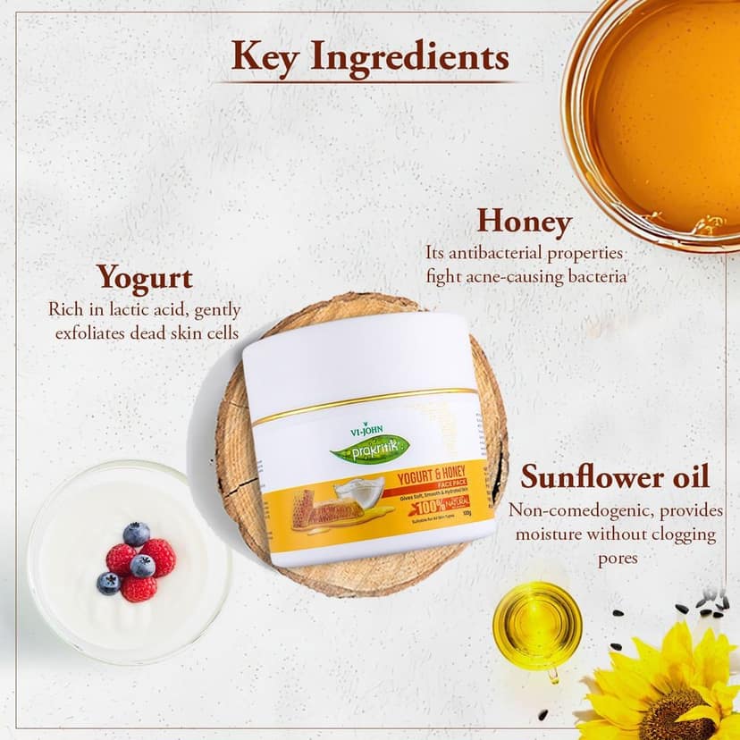 VI-JOHN Prakritik Yogurt & Honey Face Pack for Men & Women | 100g | Soft, Smooth, & Hydrated Skin | 100% Natural Bio Actives | Cruelty-free | Paraben Free | Vegan | Dermatologist Approved | All Skin Types view 6