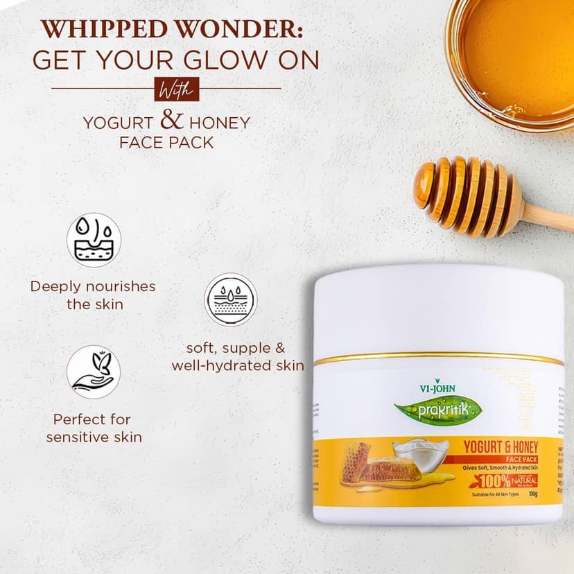 VI-JOHN Prakritik Yogurt & Honey Face Pack for Men & Women | 100g | Soft, Smooth, & Hydrated Skin | 100% Natural Bio Actives | Cruelty-free | Paraben Free | Vegan | Dermatologist Approved | All Skin Types view 7