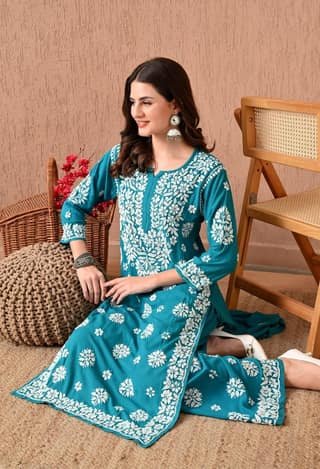 Hand Embroidered Chikankari 3d Work Plazo Set