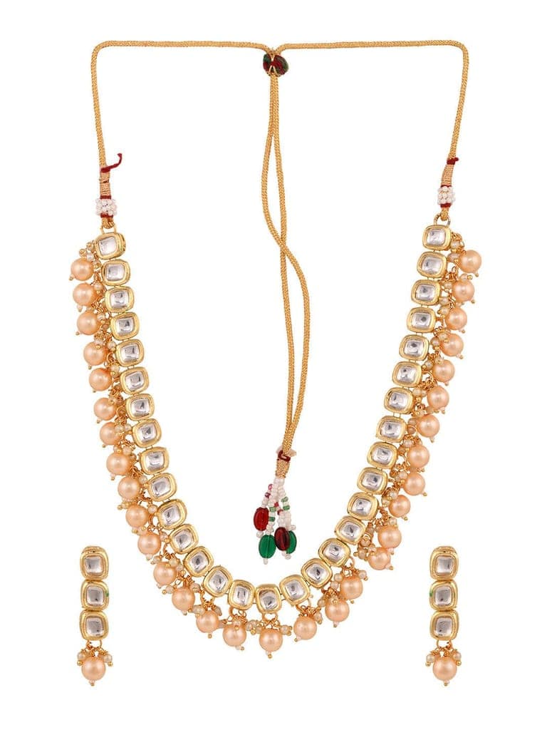 Gold Plated Single line Kundan Pearl Beaded Necklace Jewellery Set view 7