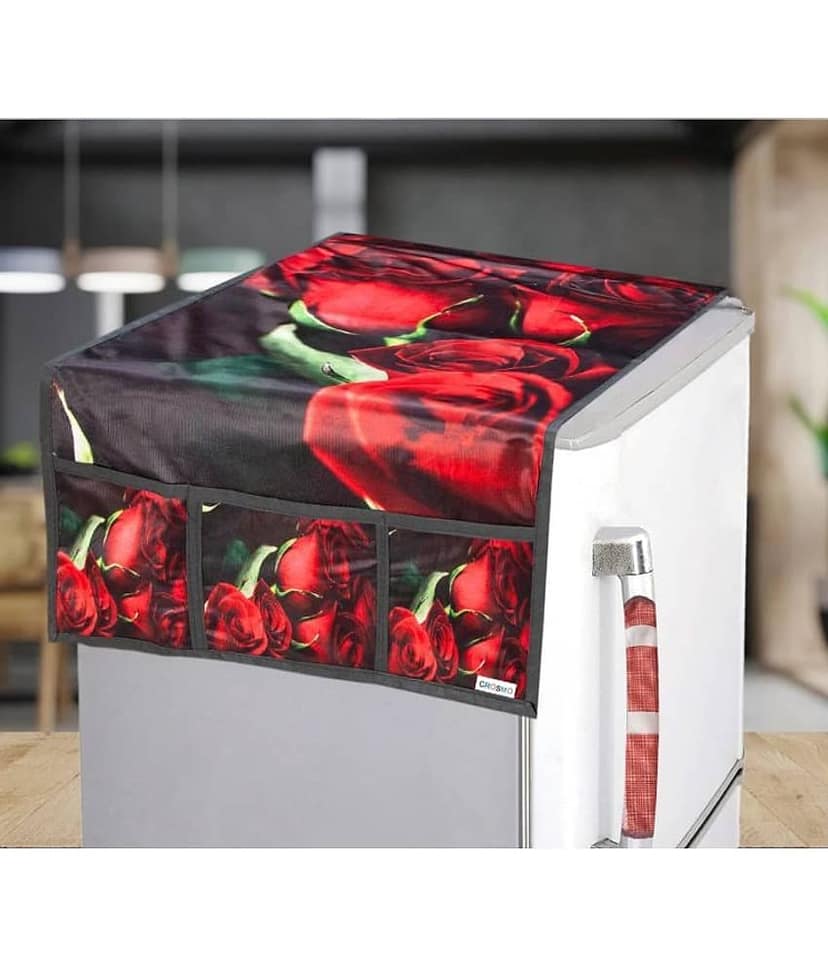 Crosmo PVC Floral Printed Fridge Mat & Cover ( 99 53 ) Pack of 7 - Multicolor view 2