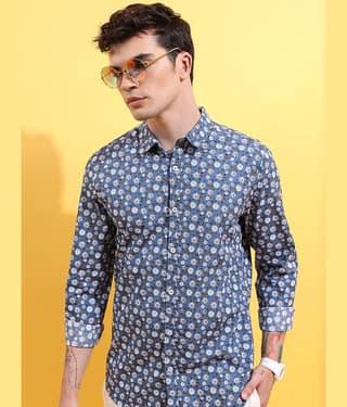 Ketch 100% Cotton Regular Fit Printed Full Sleeves Men's Casual Shirt - Blue ( Pack of 1 )