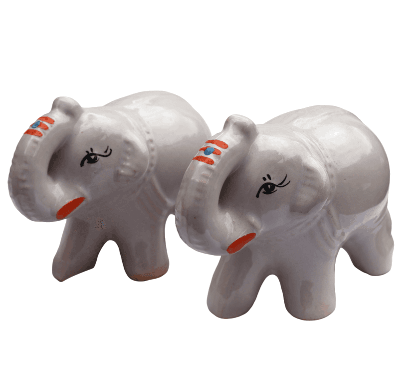 Decorative Off-White Ceramic Elephant Figurines Pair view 2