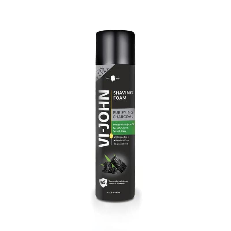 VI-JOHN Purifying Charcoal Premium Shaving Foam Enriched With Aloevera & Jojoba Oil From Paraben- 300g (Pack of 12)
