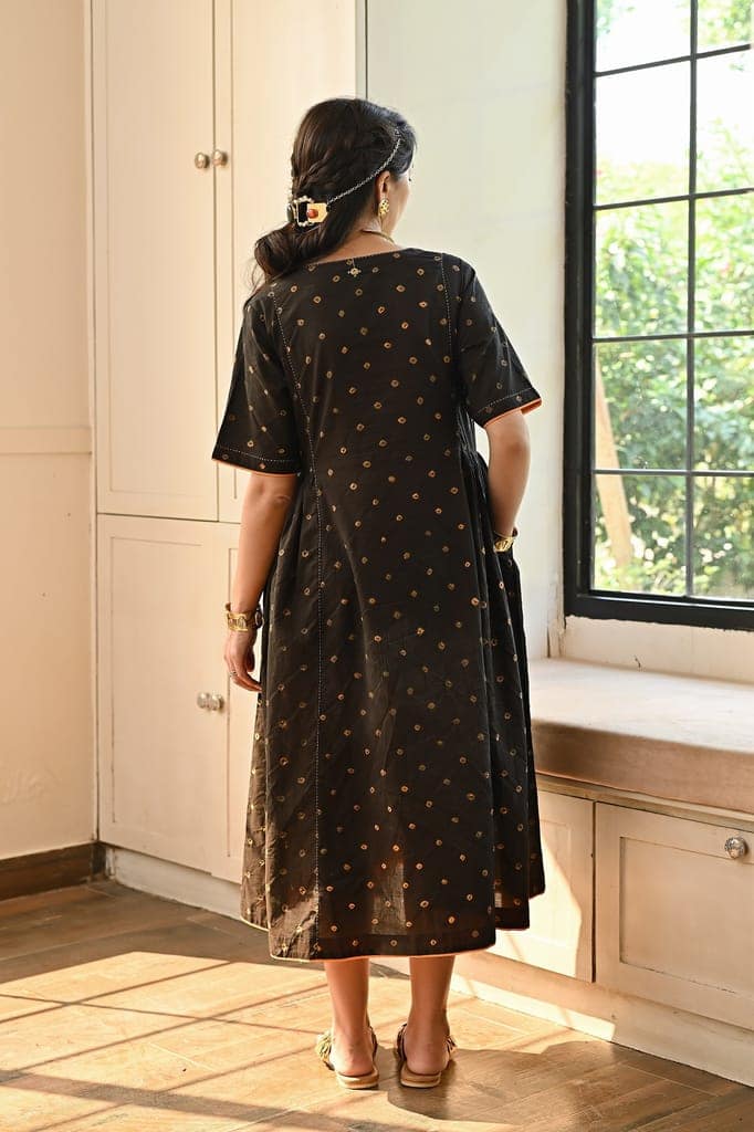 Kaanch V-Neck Bandhej And Embroidered Black Dress view 4
