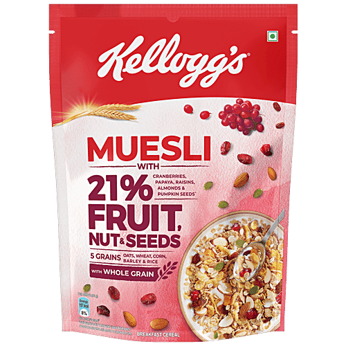 Kelloggs Muesli Breakfast Cereal - With Multigrain & 21% Fruit, Nut & Seeds, 500 g