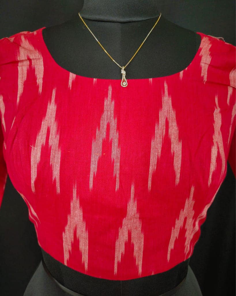 Pure Cotton Blouse Neon Pink Color Ikkat Design (Size: 34-46)-7634 view 2