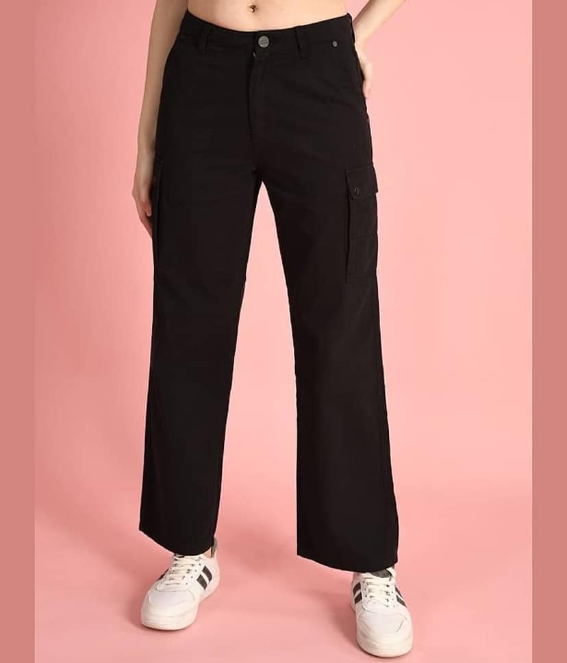 IVOC Women Classic Straight Fit High-Rise Cotton Cargos Trousers