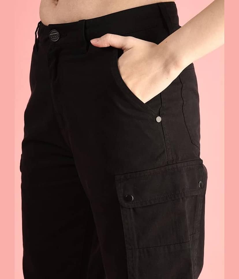 IVOC Women Classic Straight Fit High-Rise Cotton Cargos Trousers view 2