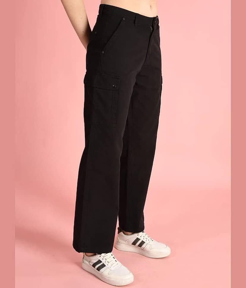 IVOC Women Classic Straight Fit High-Rise Cotton Cargos Trousers view 3
