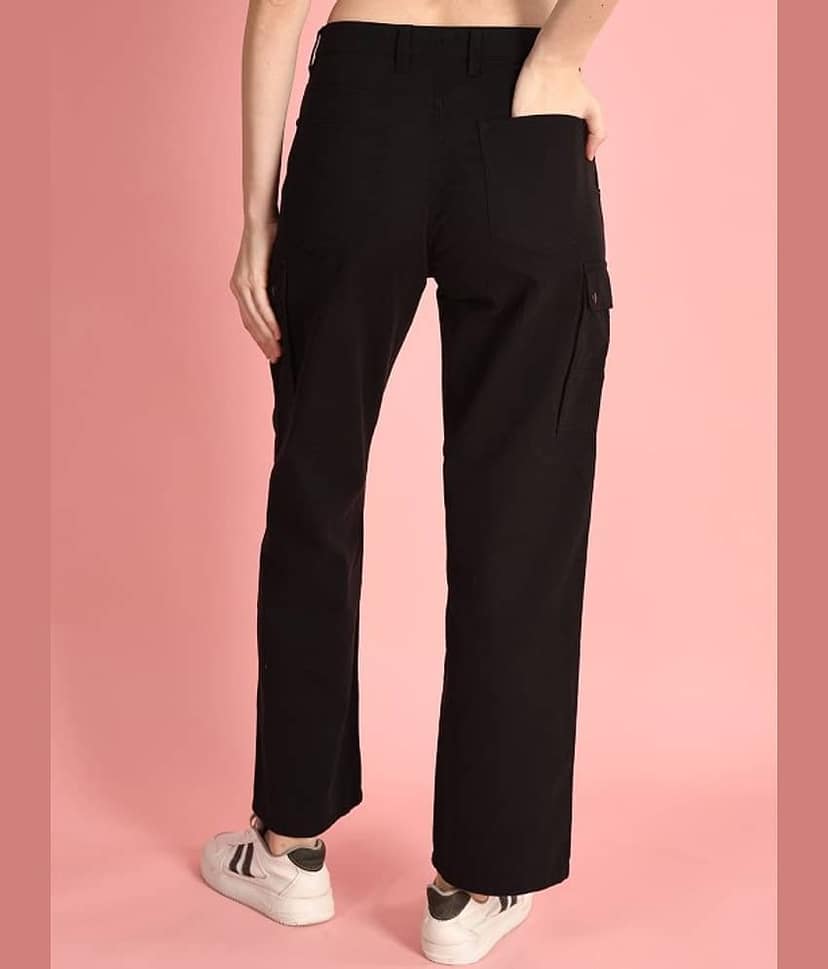 IVOC Women Classic Straight Fit High-Rise Cotton Cargos Trousers view 4