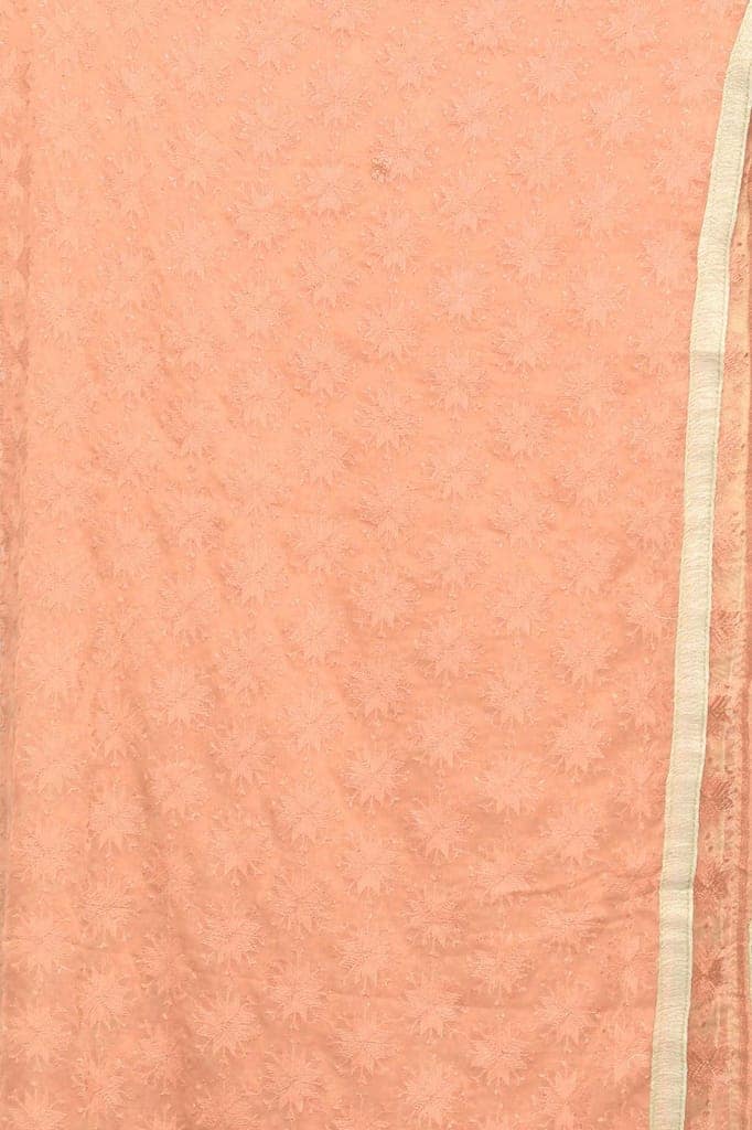 Peach-Nectar Phulkari Extra-Wide Dupatta from Punjab with Embroidered Bootis in Self-color Thread view 3