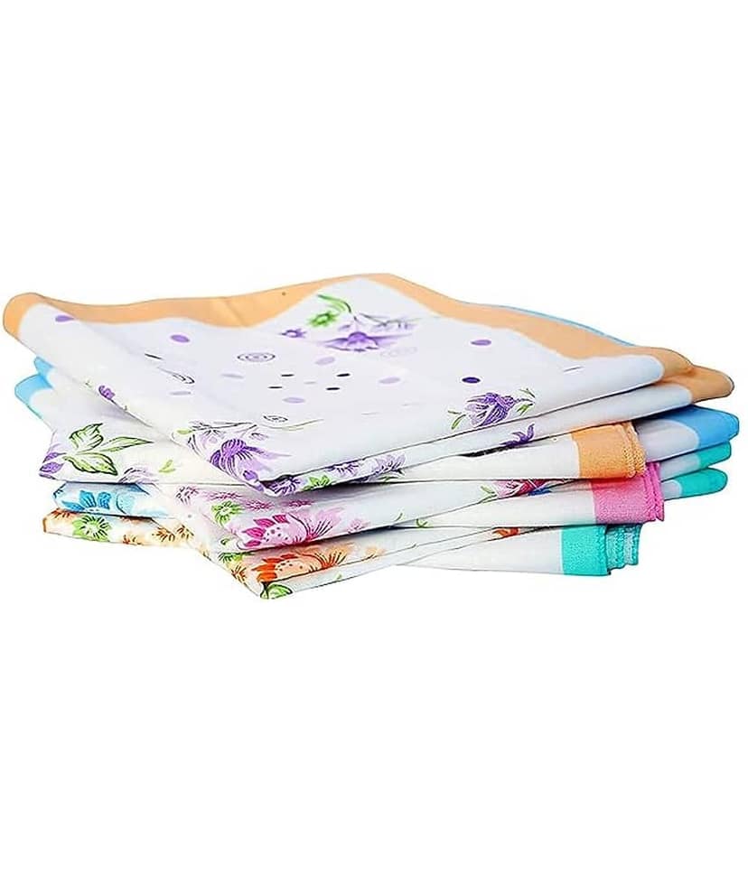 THRIFTKART - (Pack of 6) Women's Soft Cotton Floral Print Handkerchief for Girls and Kids, Multicolor Rumal/Hankies (Color Print Designs May Vary) view 2