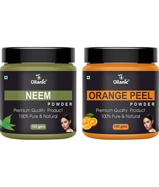 Oilanic 100% Pure Neem Powder & Orange Peel Powder For Skin Hair Mask 200 g Pack of 2