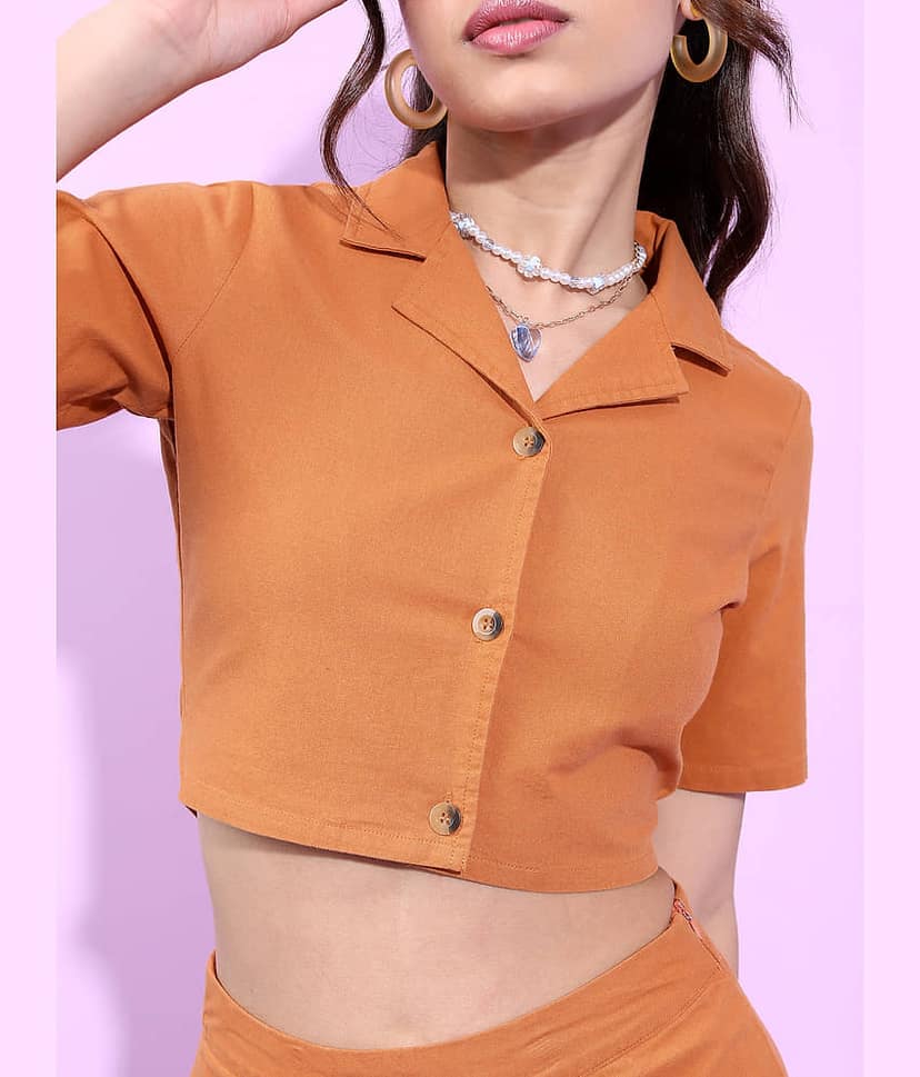 Tokyo Talkies Women Solid Top With Trousers Co-Ord Set ( Brown ) view 5