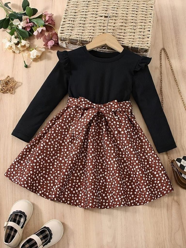 Buy & Try Zoya Lycra Printed Girl's Frock Full Sleeve Dress view 7