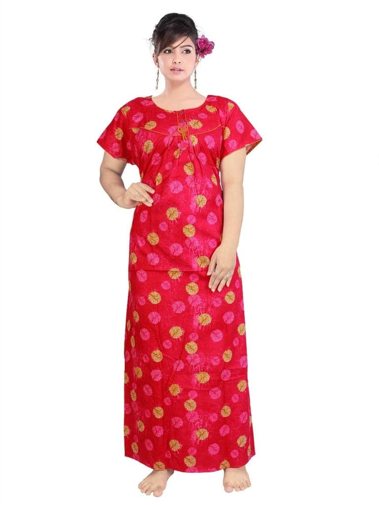 VALENCIA SLEEPWEAR Pure Cotton Printed Squre Neck Nightgown Nighty with Pleades for Extra Comfort