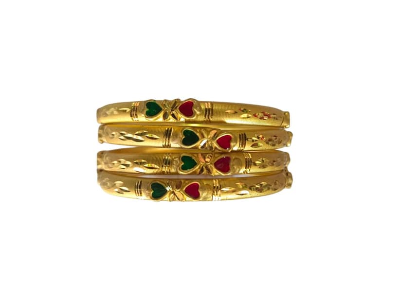 Gold Plated Bangles With Green and Red Stone Set of 4 Size 2-10 view 2