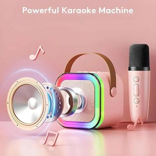 Rechargeable Bluetooth Karaoke Speaker with Wireless Microphone & LED Lights | Portable Mini Karaoke Machine Singing Mic Set | Music Speaker Toy for Kids Boys Girls Adults Party Birthday Gift view 2
