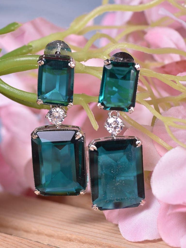 SilverPlated Green Square Drop Earrings view 2