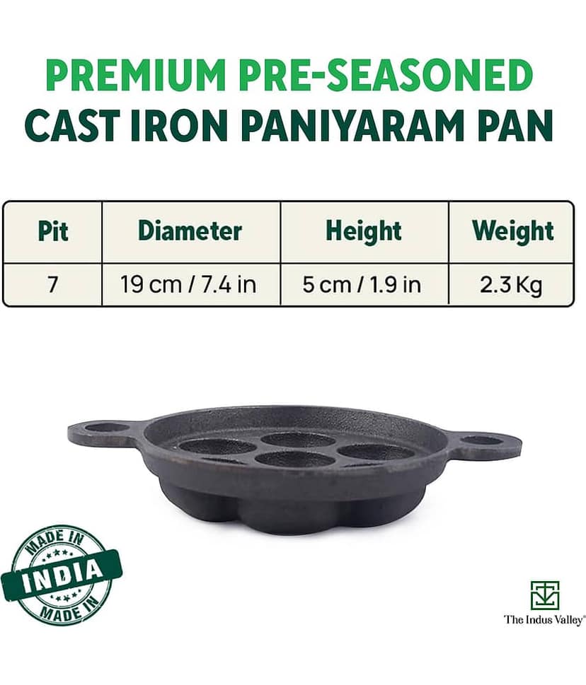The Indus Valley Paniyaram Pan&Picker Cast Iron No Coating Appam Patra ( Pack of 1 ) view 2