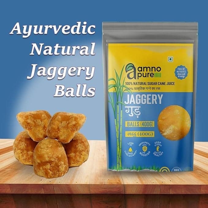 Amno Pure Natural Sugar Cane Jaggery 400G Balls| Cholestrol free, fat free, Full of Nutrients & 100% Natural - 900G view 4