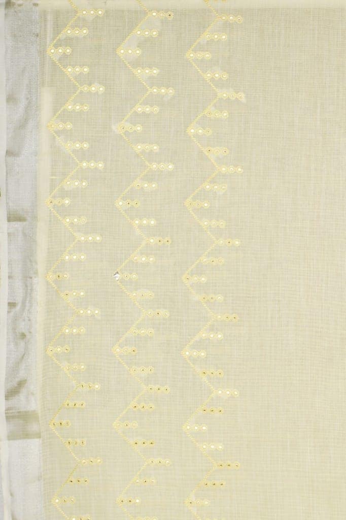 Yellow Linen Saree With Abla Work view 4