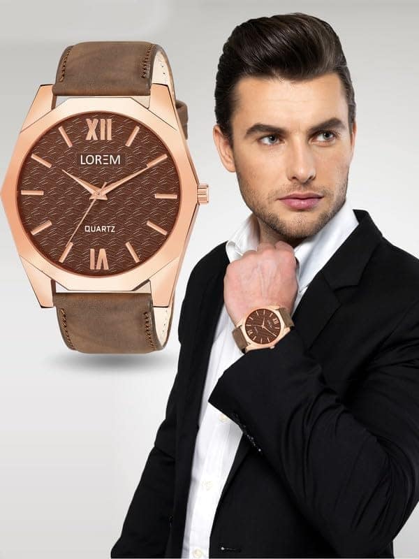 LOREM Brown 3D Embossed Dial Analog Watch for Men LR83-UF view 6