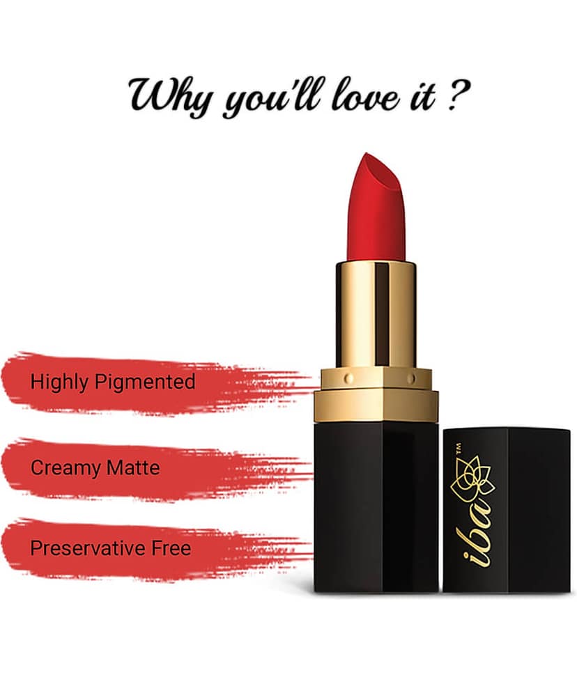 Iba Pure Lips Long Stay Matte Lipstick M06 Bold Red, 4g , Highly Pigmentated , Long Lasting, (Pack of 1) view 2