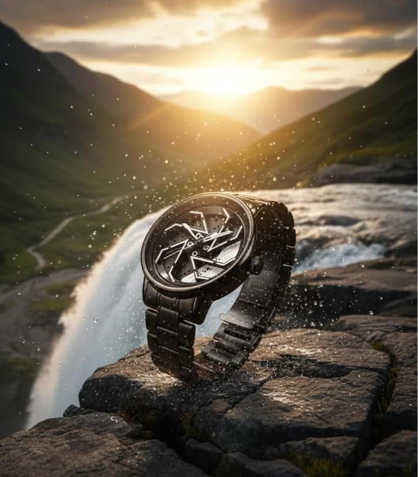 Rim Style Wheel Watch for Men | Car Wheel Hub Quartz Analog Wristwatch with Stainless Steel Strap view 4
