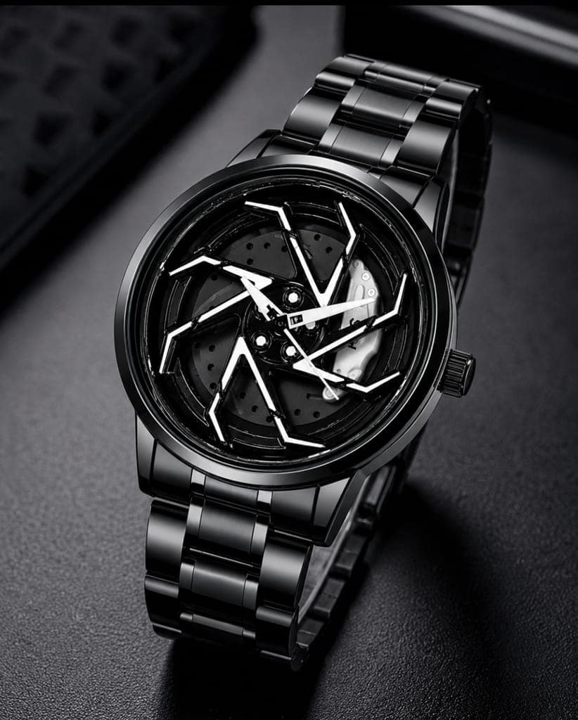Rim Style Wheel Watch for Men | Car Wheel Hub Quartz Analog Wristwatch with Stainless Steel Strap view 5