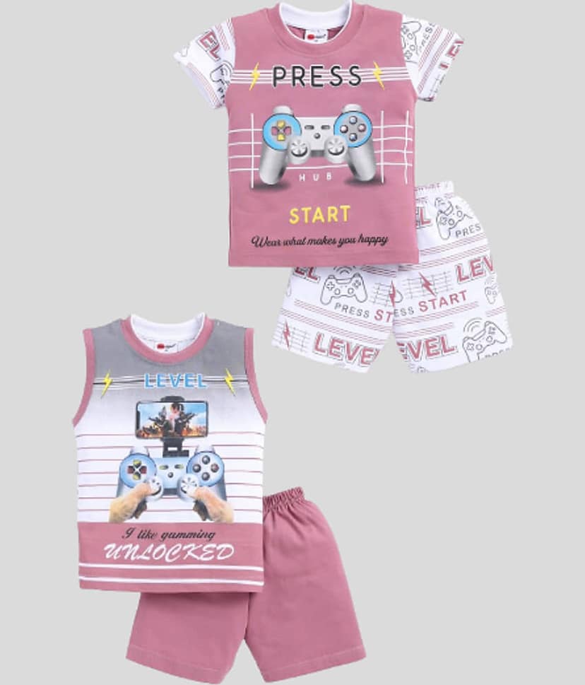 Mars Infiniti Pack of 2 Boys Cotton T-Shirt & Shorts Set ( Pink )