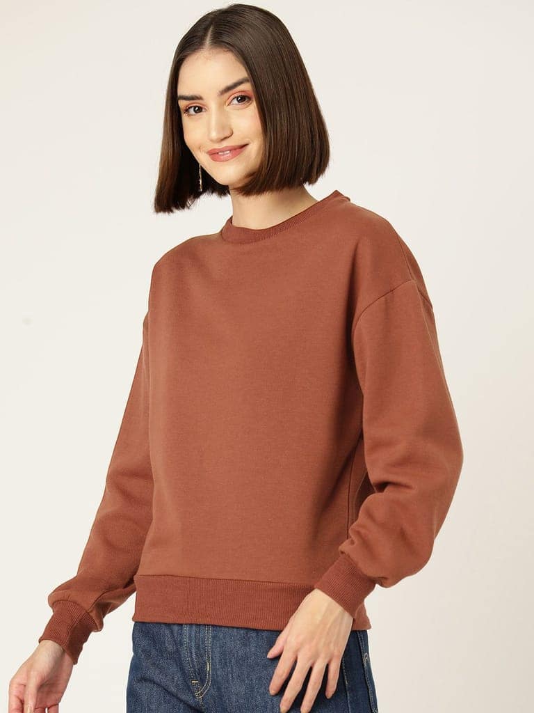 Rust solid Fleece Sweatshirt view 3