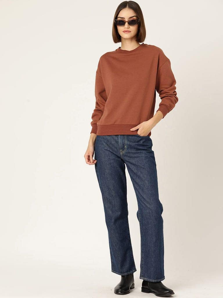 Rust solid Fleece Sweatshirt view 4