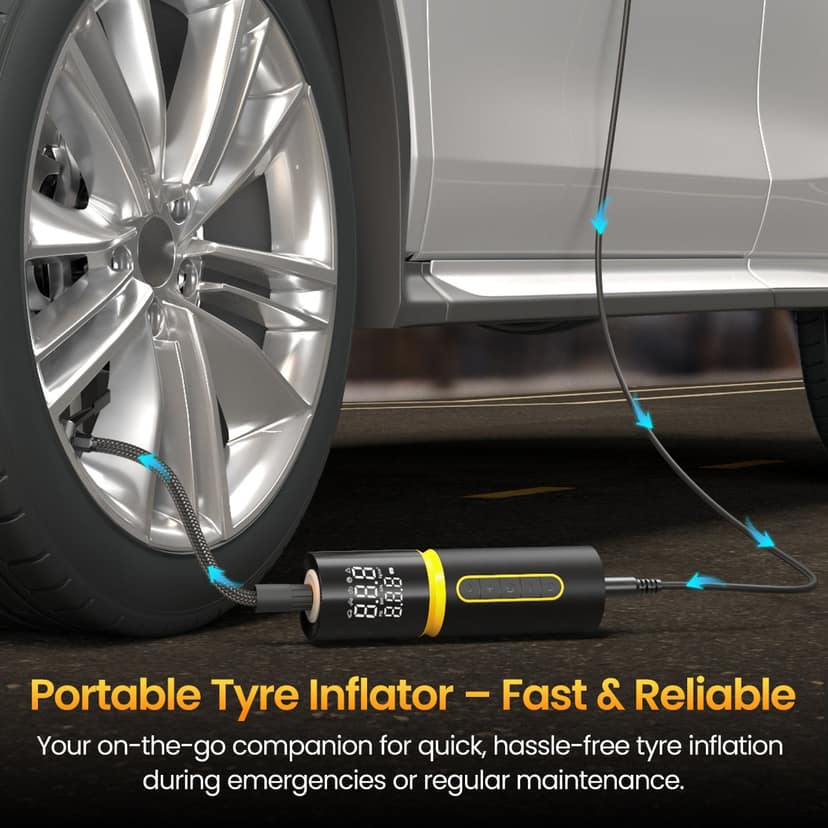 Portronics Vayu 5.0 Lite 150 PSI Corded Inflator, 3m Power Cord, Digital Display, Preset Modes, For Cars, Bikes, & Sport Balls view 2