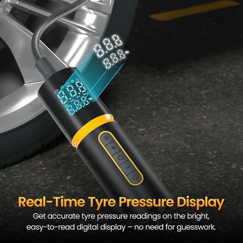 Portronics Vayu 5.0 Lite 150 PSI Corded Inflator, 3m Power Cord, Digital Display, Preset Modes, For Cars, Bikes, & Sport Balls view 3