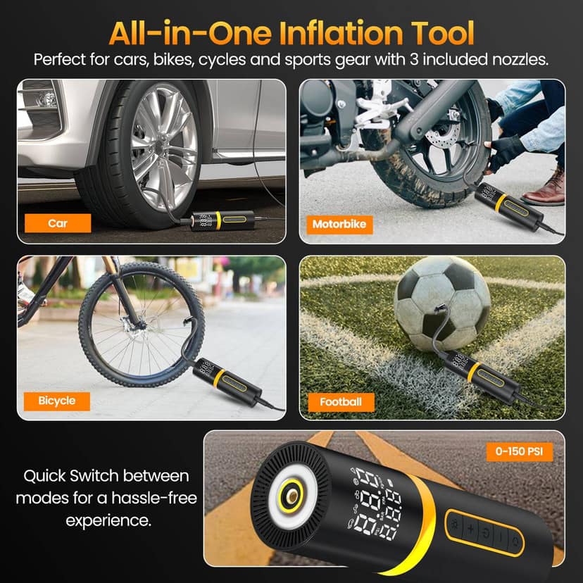 Portronics Vayu 5.0 Lite 150 PSI Corded Inflator, 3m Power Cord, Digital Display, Preset Modes, For Cars, Bikes, & Sport Balls view 4