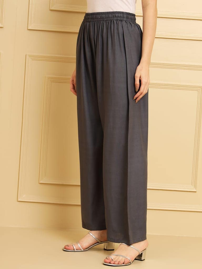 Soft Colors Regular Fit Pocket Palazzo (Dark Grey) view 6