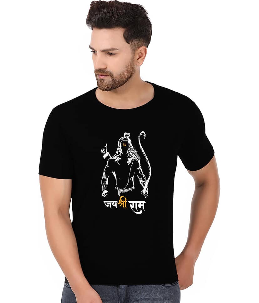 Prabhu Bhakti Black Cotton Blend Printed T-Shirt