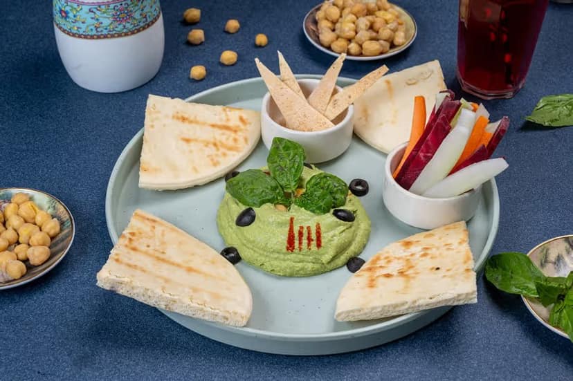 Pesto Hummus With Pita Bread