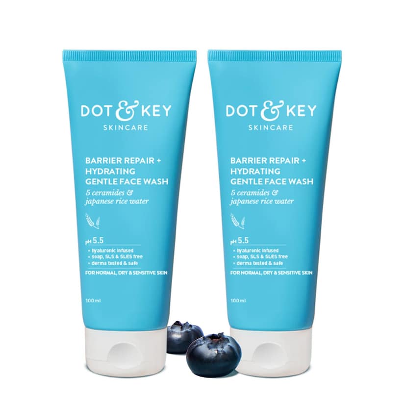 DOT & KEY Barrier Repair + Hydrating Gentle Face Wash With Probiotic | Ceremide Face Wash| For Dry Skin,Normal Skin&Sensitive Skin | Gently Cleanses Skin From Dirt&Oil For Unisex,100Ml Combo Pack of 2 DOT & KEY Barrier Repair + Hydrating Gentle Face Wash