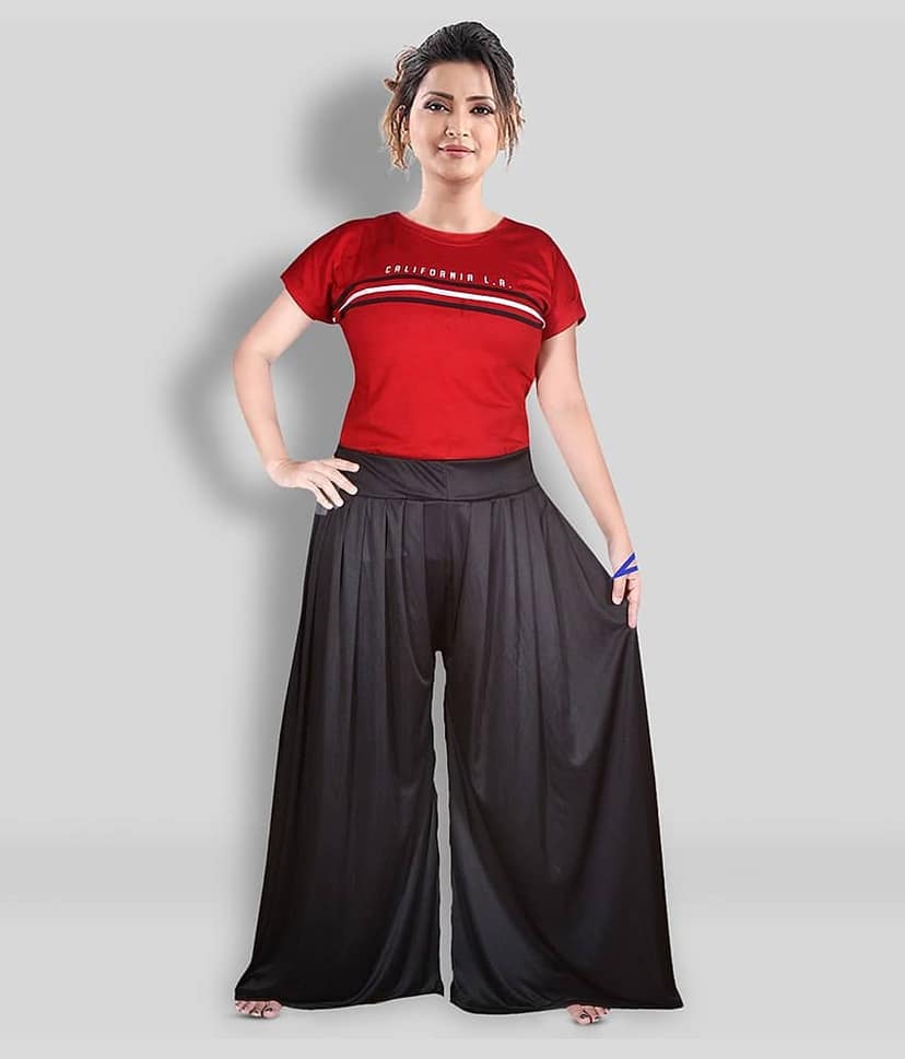 PURSA - Black Satin Flared Women's Palazzos ( Pack of 1 )