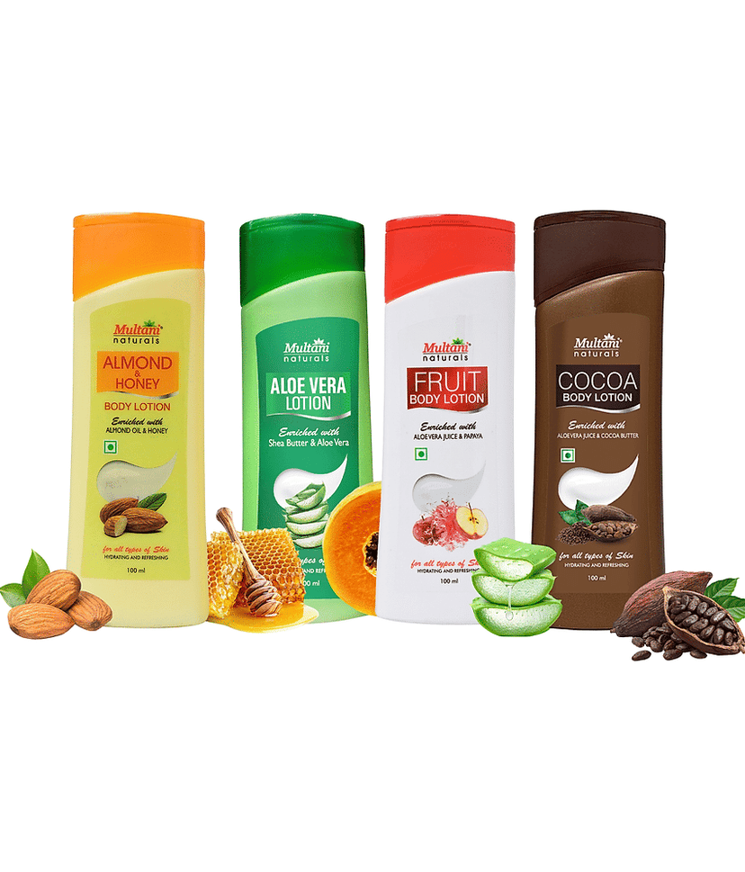 Multani Naturals 4 Body Lotion Combo Hydrating & Refreshing Suitable For All Skin Type, 100 Ml Each (Pack of 4)