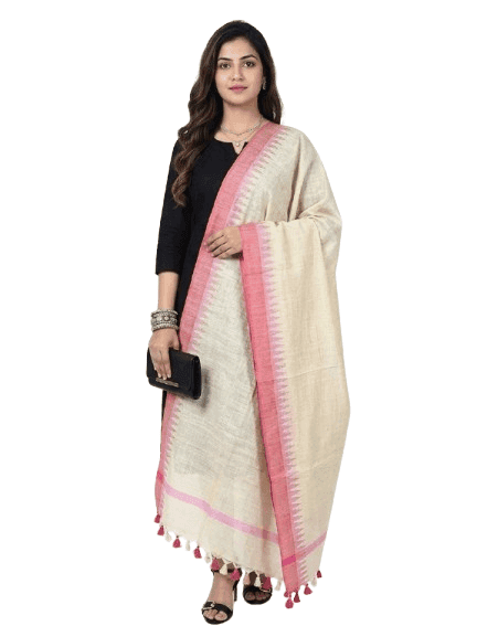 Cotton Khadi Dupatta with Temple Weaving Border view 3