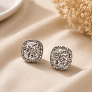 Elegantra American Diamond Stud Earrings | American Diamond Square Cut Stud Earrings With Elegant Bow Design | Stunner Studs For Anniversary Gift Mothers Day Gift Birthday Gift | Premium Collection