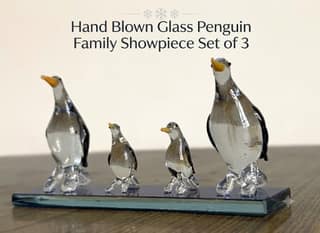 Hand Blown Glass Penguin Family Showpiece Set of 3