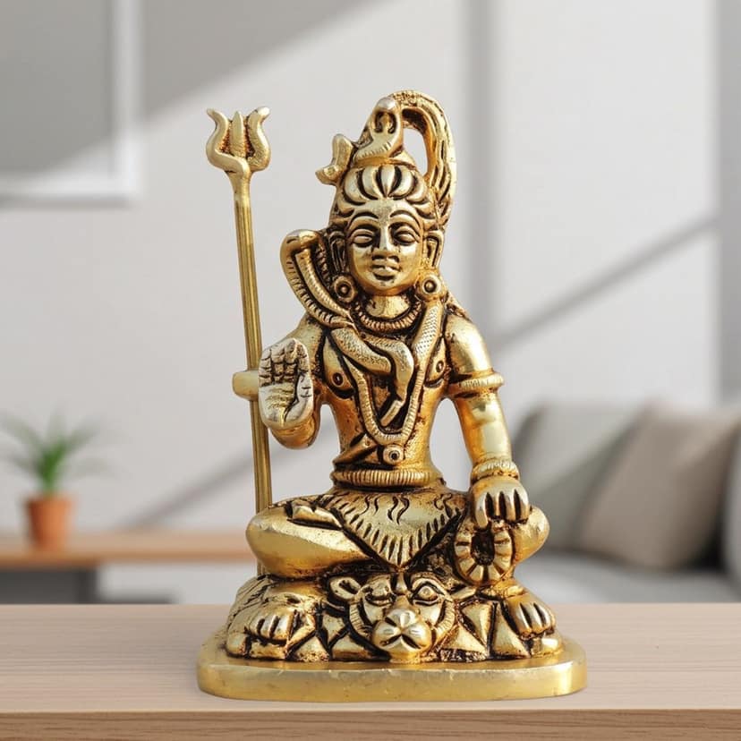 Brass Shiv Ji Idol - Handcrafted Showpiece, Height : 4 Inch (BSMAS1710 F)