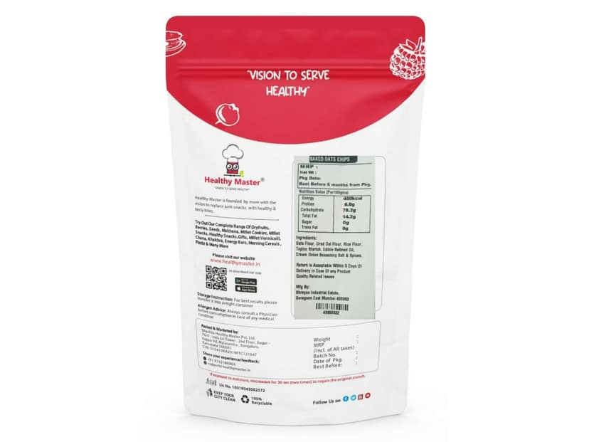 Healthy Master Baked Oats Chips | Cream and Onion Flavour - 500 Gram view 3
