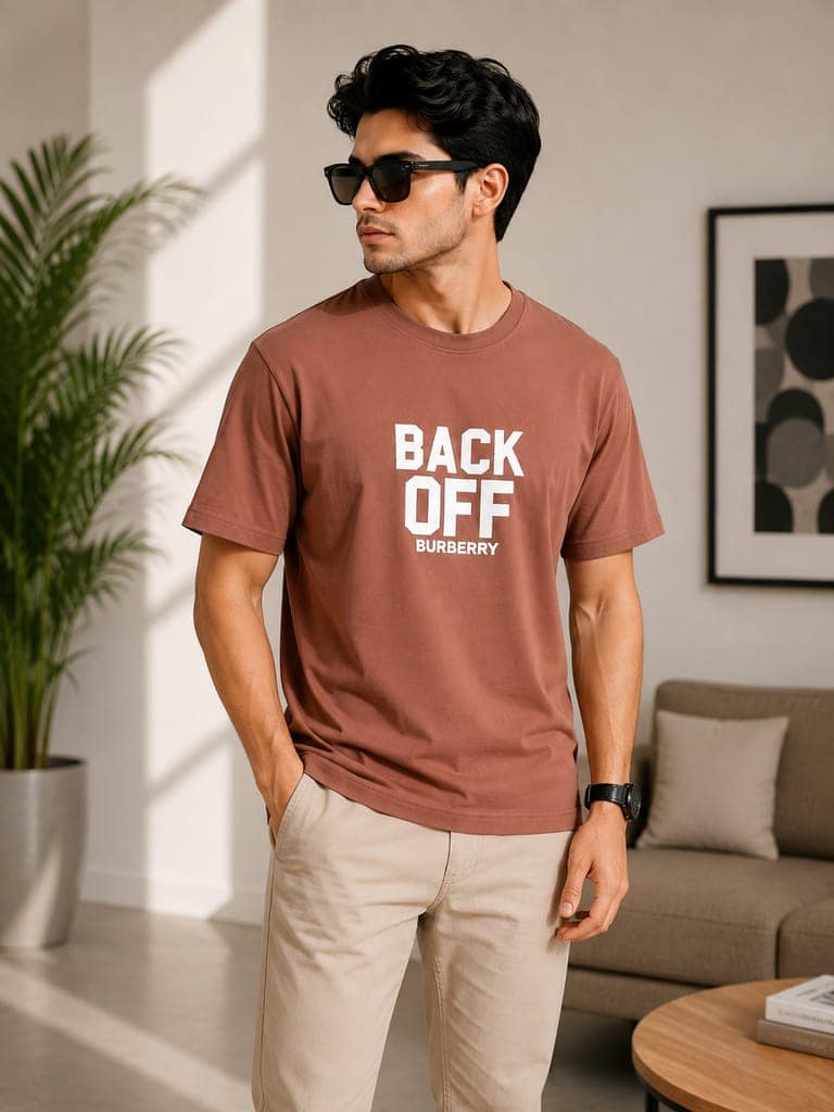 Men's front and back printed cotton halfsleeves round neck tshirt view 5
